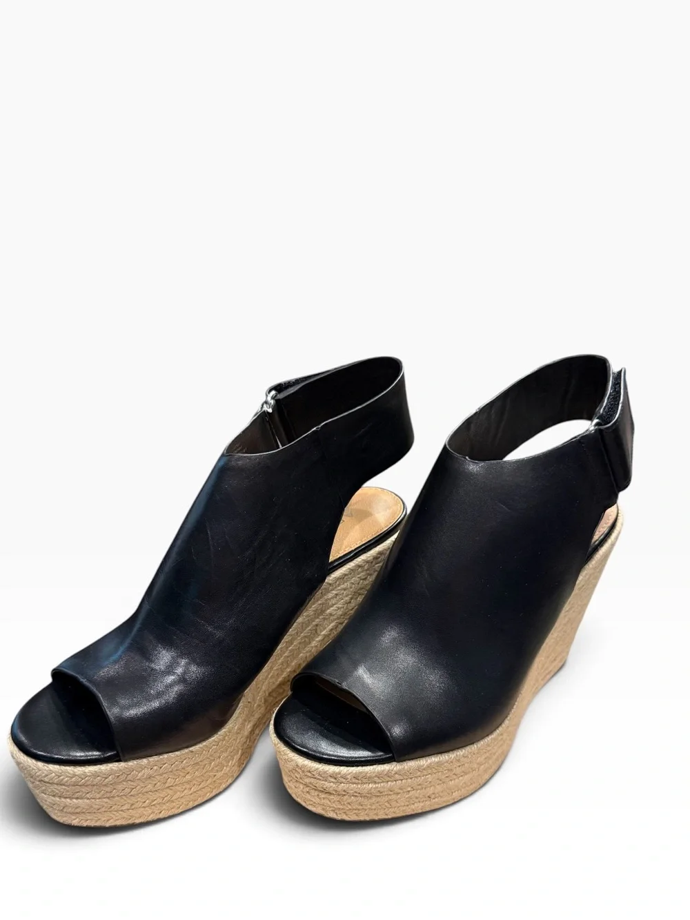 Aerosoles x Martha Stewart Hillside Black Leather Espadrille Wedges 5M